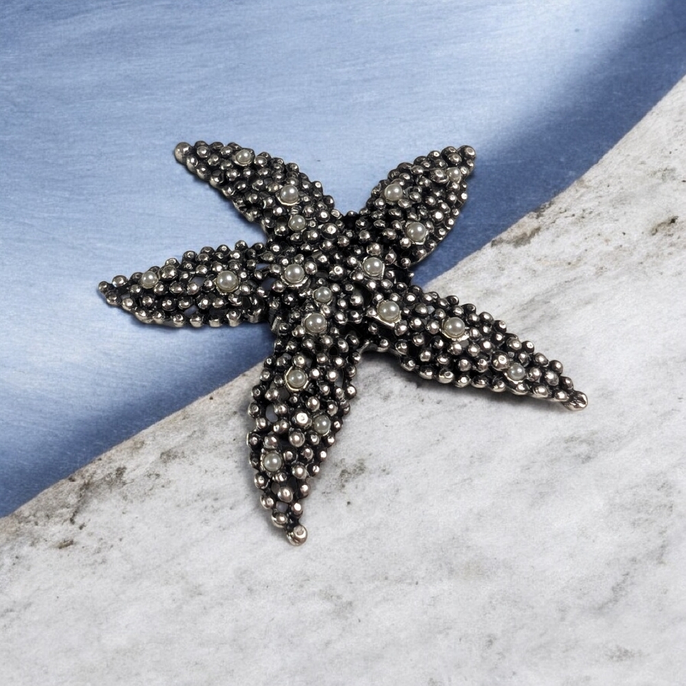 Anne Klein Starfish Brooch Pin Silver Tone